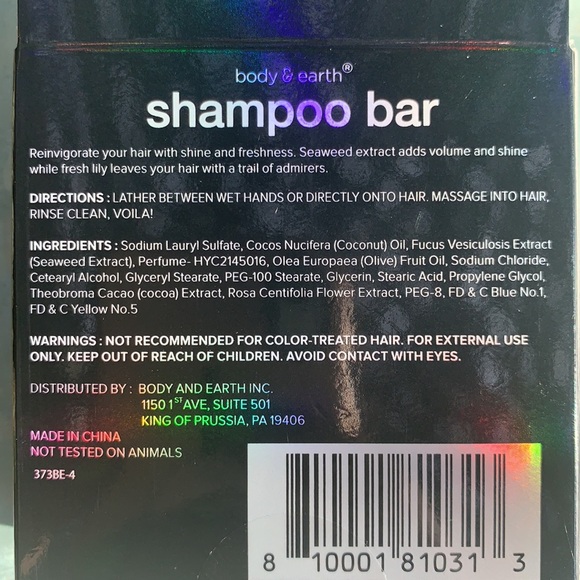 Body & Earth Shampoo Bar Ocean Waves Volumizing Formula Seaweed Extract Sea Salt - Picture 4 of 5